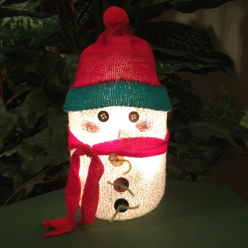 Winter Christmas Snowman Lighted Plug-in Mason Jar Handcrafted